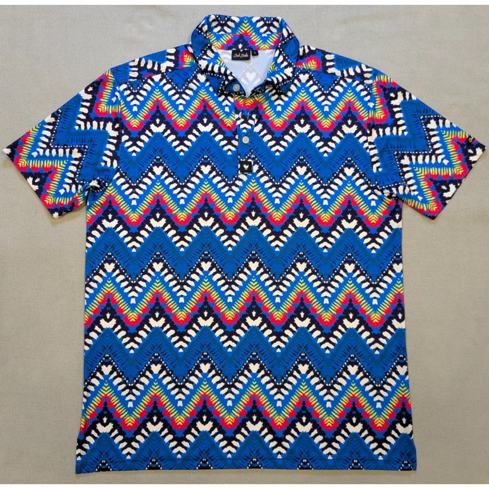 Bad Birdie Shirt Mens Large Blue Polo Golf Performance Aztec Tribal Stretch